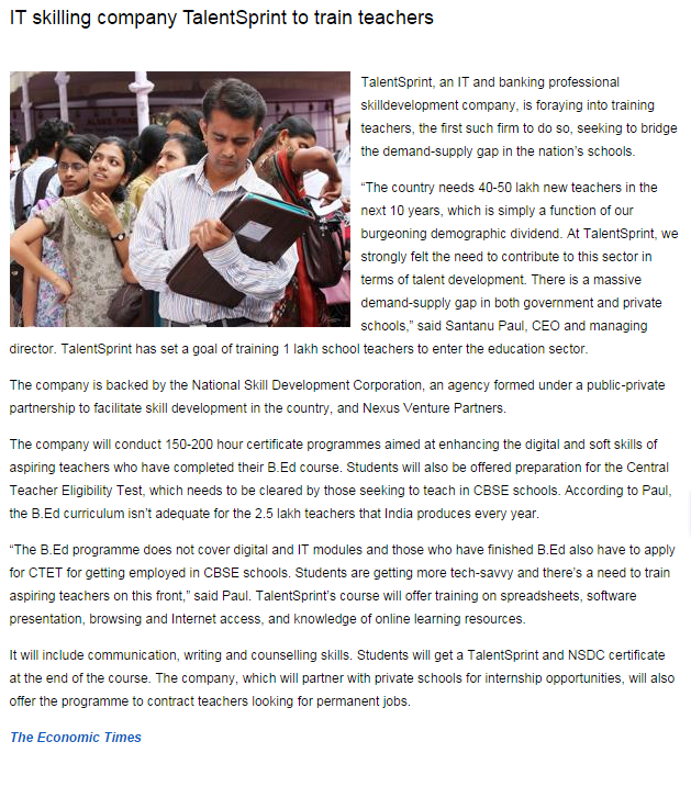 IT skilling company TalentSprint to train teacherss