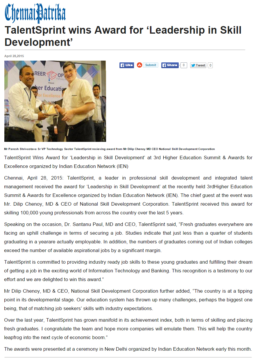 TalentSprint Award Press Coverage