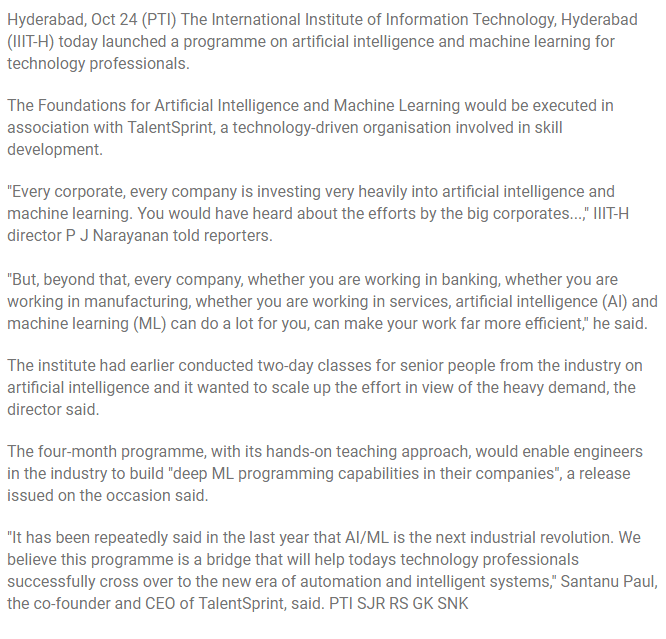 IIIT-Hyd launches programme on artificial intelligence